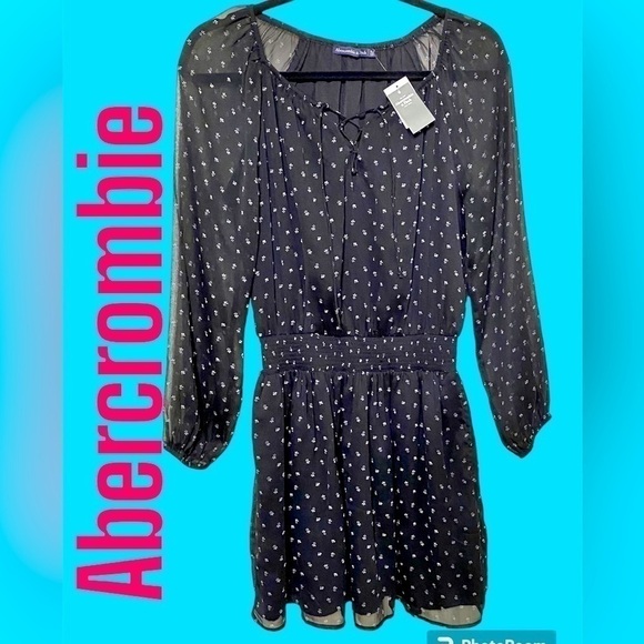 Abercrombie & Fitch NWT small mini dress, sheer sleeve, elastic waist, lined New - Picture 5 of 14